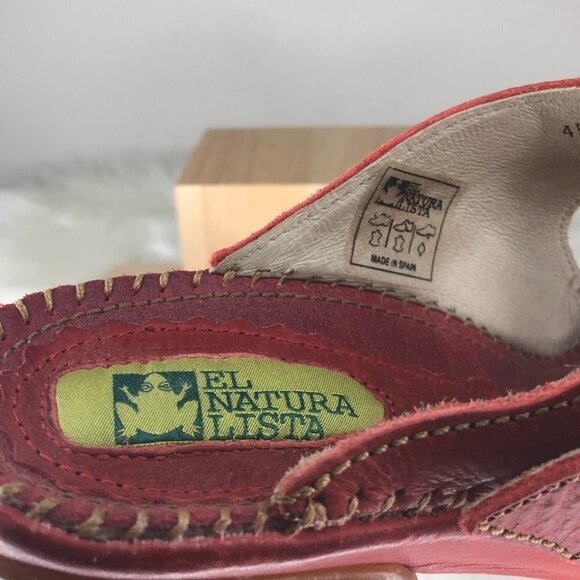 El Naturalista Red Leather Buckle Embellished Heel Sandals Size 41 EU Size 8 US - Picture 4 of 5